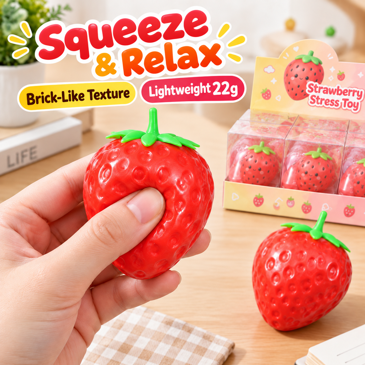 Strawberry Brick-Texture Squeeze Toy – Cute Desk Fidget, 22g