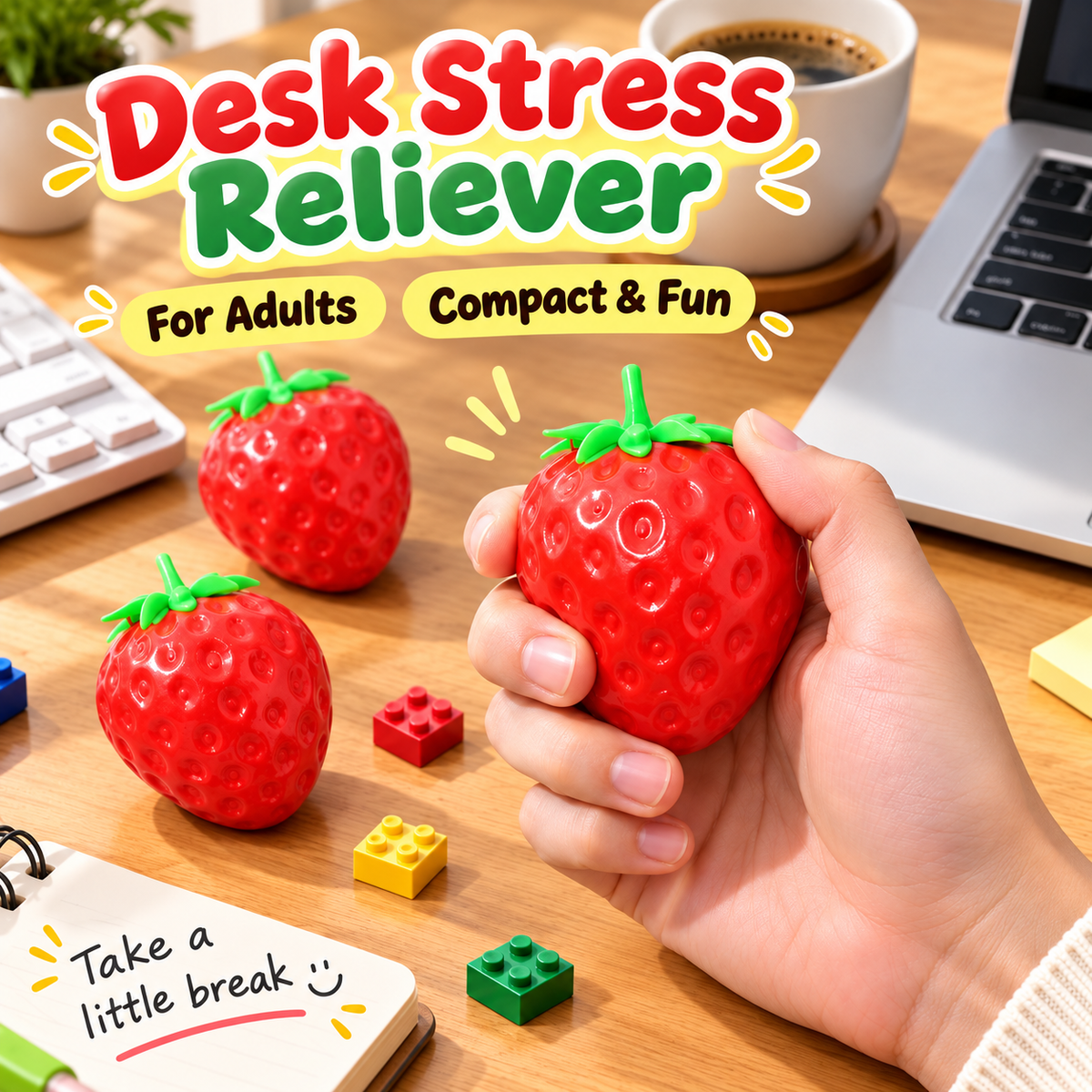 Strawberry Brick-Texture Squeeze Toy – Cute Desk Fidget, 22g