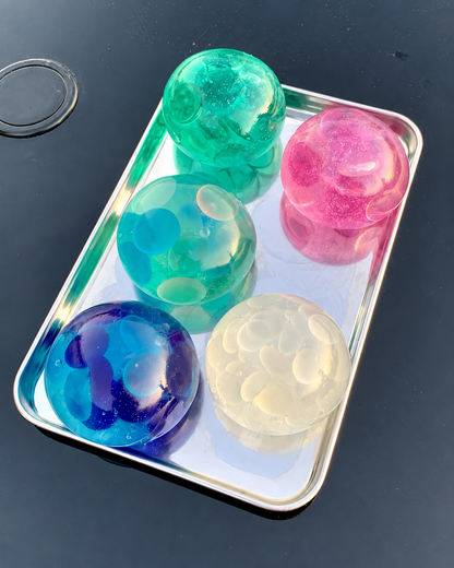 Chiboki Crystal Glass Bead Squishy – Crunchy Jelly Sensory Ball, 5 Colors