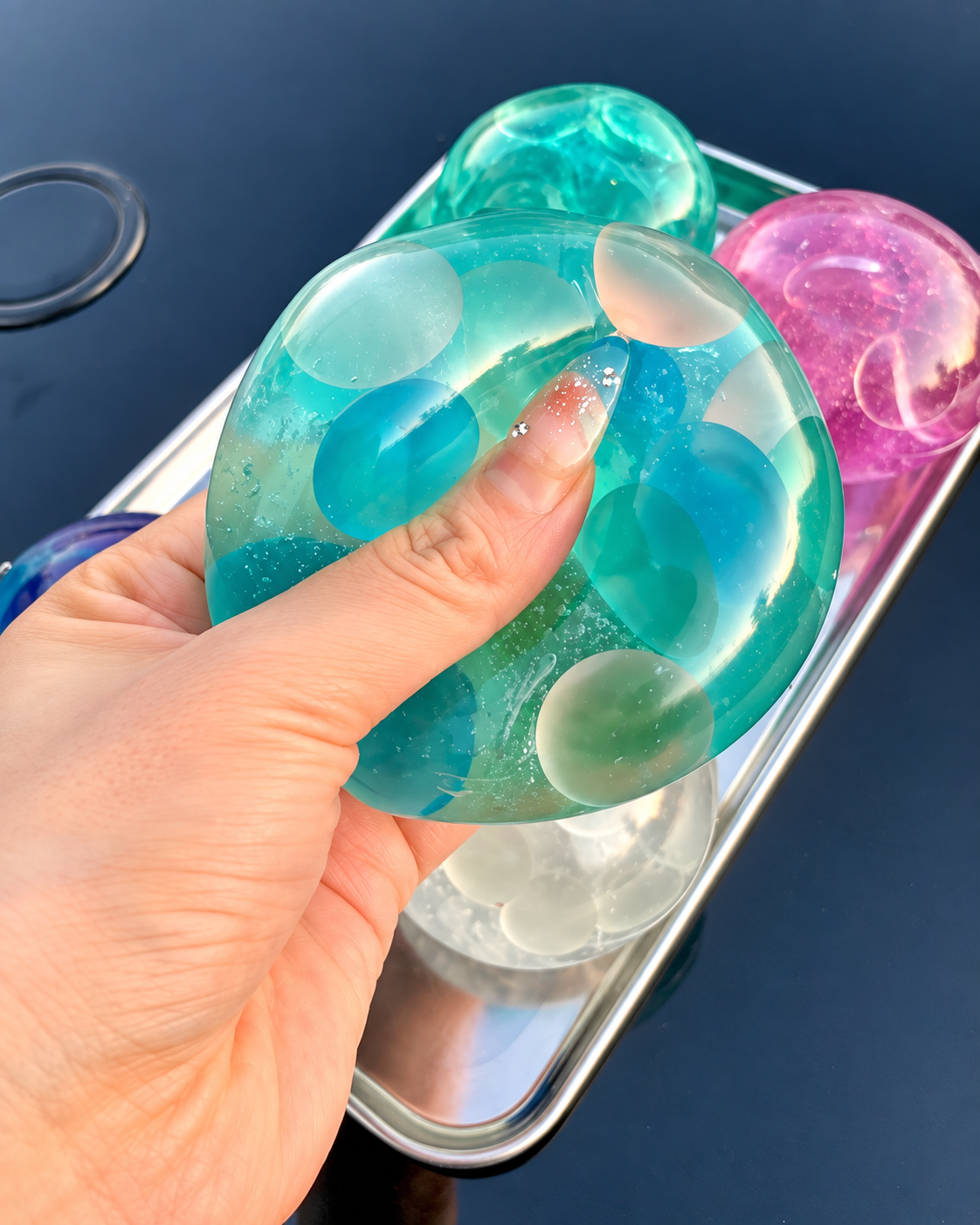 Chiboki Crystal Glass Bead Squishy – Crunchy Jelly Sensory Ball, 5 Colors