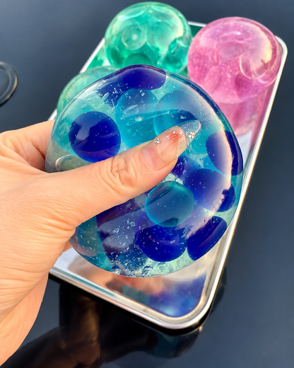 Chiboki Crystal Glass Bead Squishy – Crunchy Jelly Sensory Ball, 5 Colors