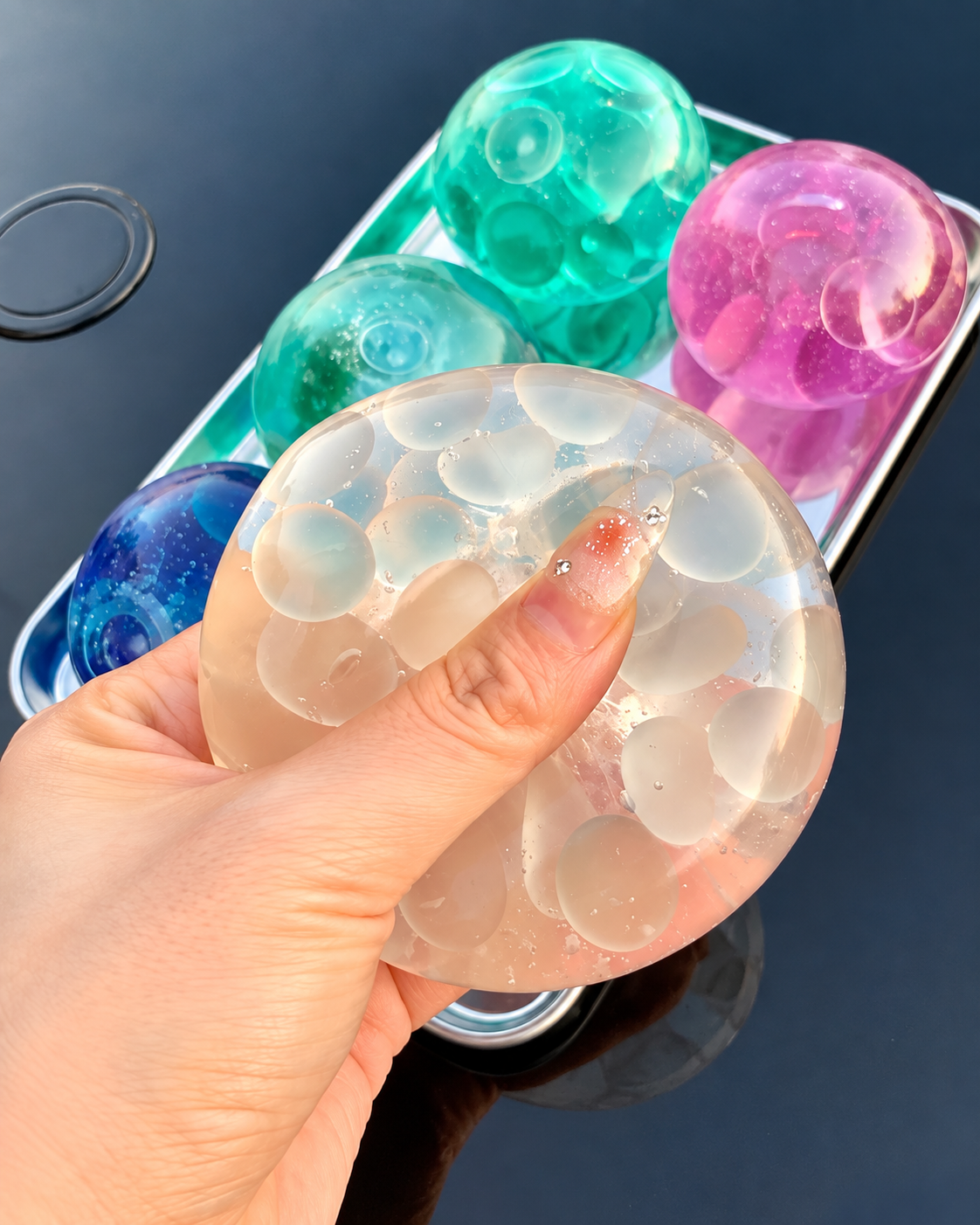 Chiboki Crystal Glass Bead Squishy – Crunchy Jelly Sensory Ball, 5 Colors