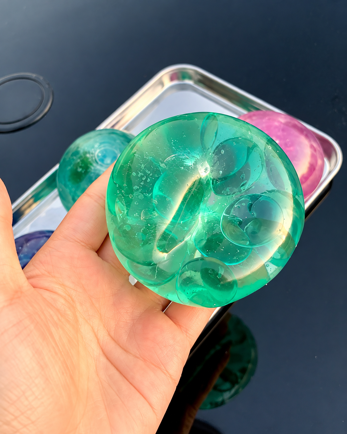 Chiboki Crystal Glass Bead Squishy – Crunchy Jelly Sensory Ball, 5 Colors